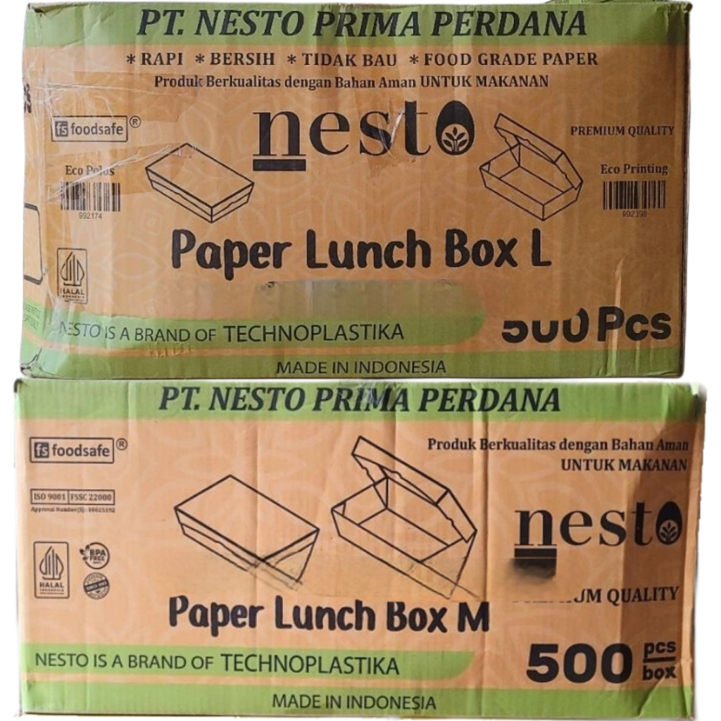 [1karton 500pcs ] Nesto Paper Lunch Box ECO M & L kotak Nasi Ayam Bahan ECO Duplex Berlaminasi / Lun