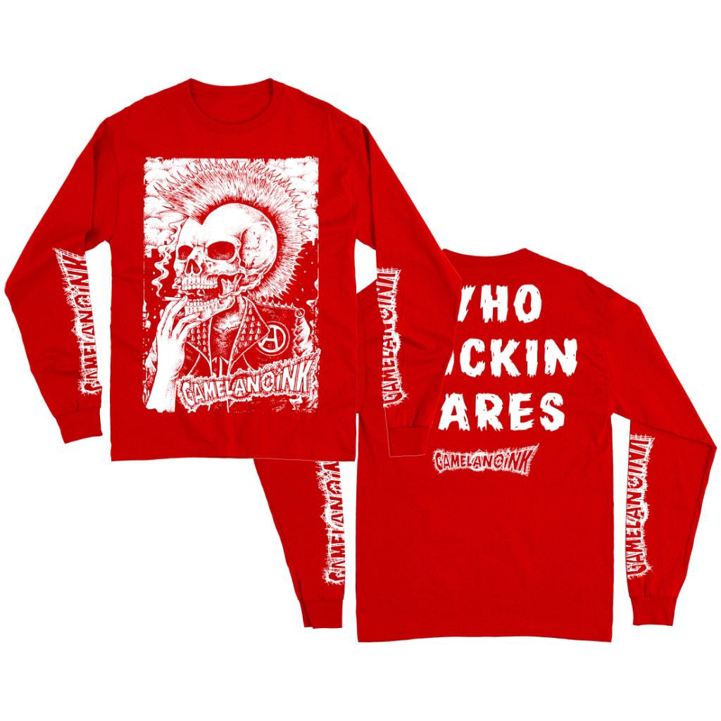 Kaos Band Punk Lengan Panjang Gamelanoink - Who Fucking Cares merah
