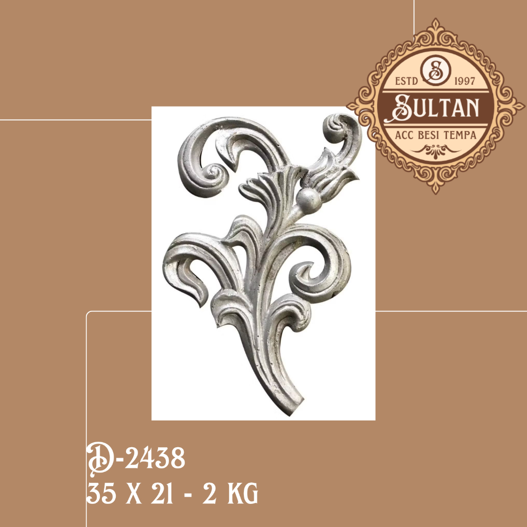 Sultan Besi Tempa / D-2438 / Ornamen Daun Besi Tempa / Ornamen Pagar Besi Klasik / Aksesoris Besi Te