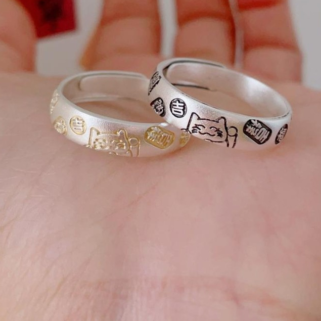 Cincin huruf keberuntungan perak murni 999 untuk pria dan wanita