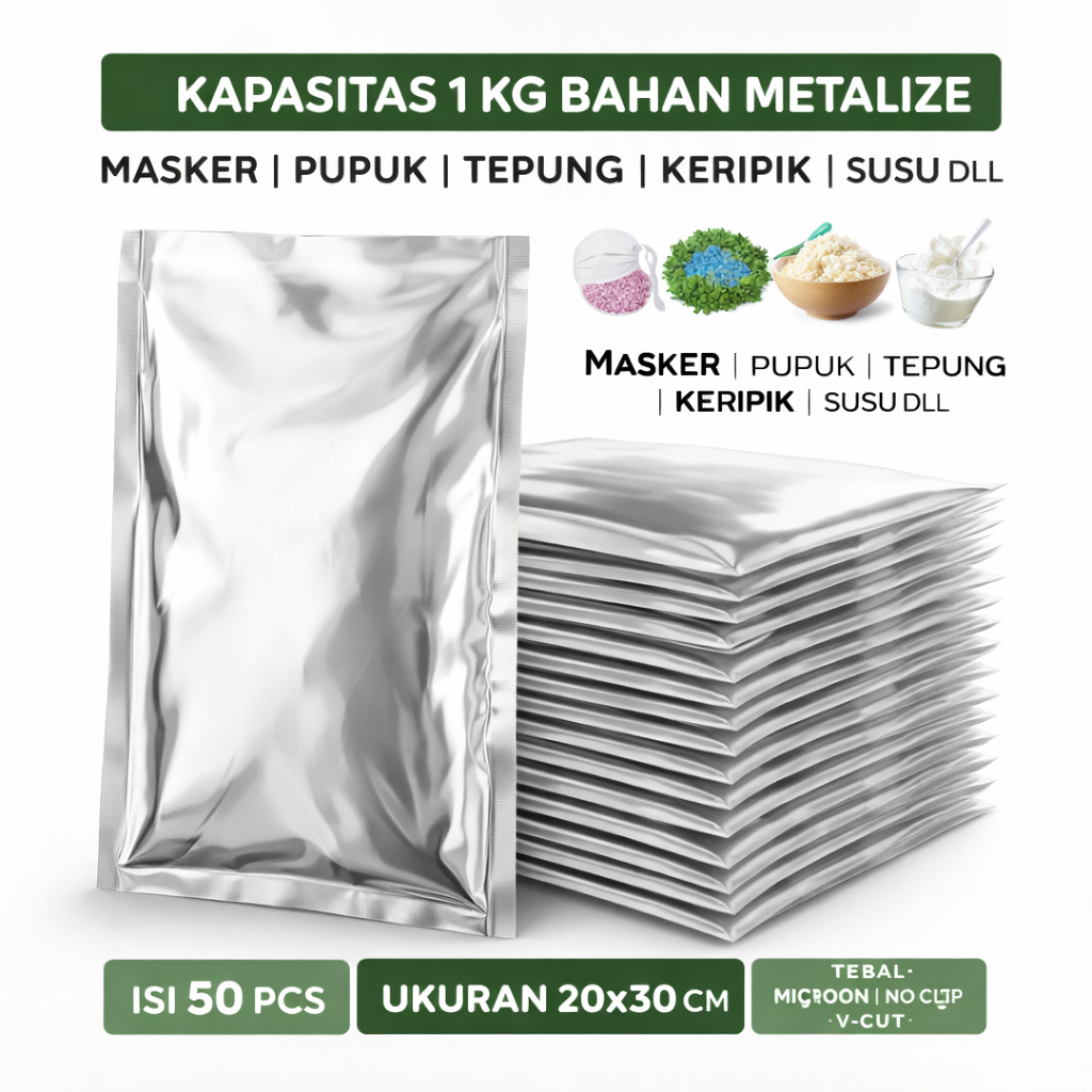 Kemasan Bubuk Aluminium 1kg - 1.250 Gram Ukuran 20x30 Dan 25x30 Ready Foil Bahan Metalized Kemasan B