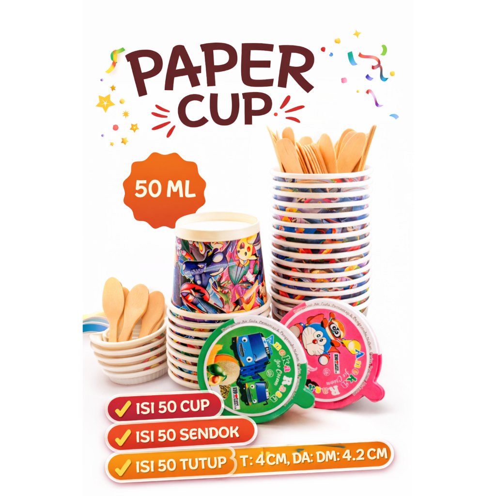 Paper Cup 50 ml Isi 50 Pcs - Cup Kertas Es Krim Mini - Gelas Kertas Puding & Wadah Sambal Sekali Pak