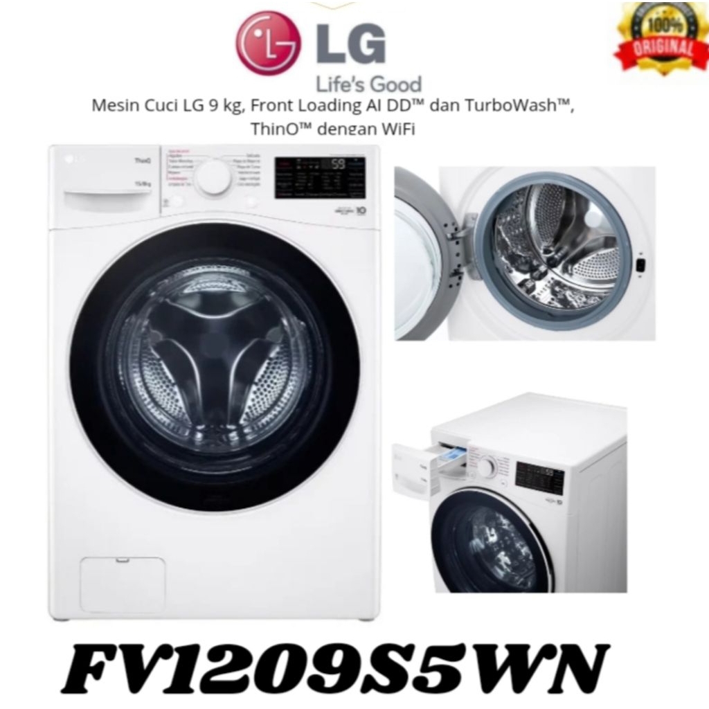 Mesin cuci LG 9kg front loading inverter direct drive 9 kg 6 motion washer laundry pakaian baju fb12