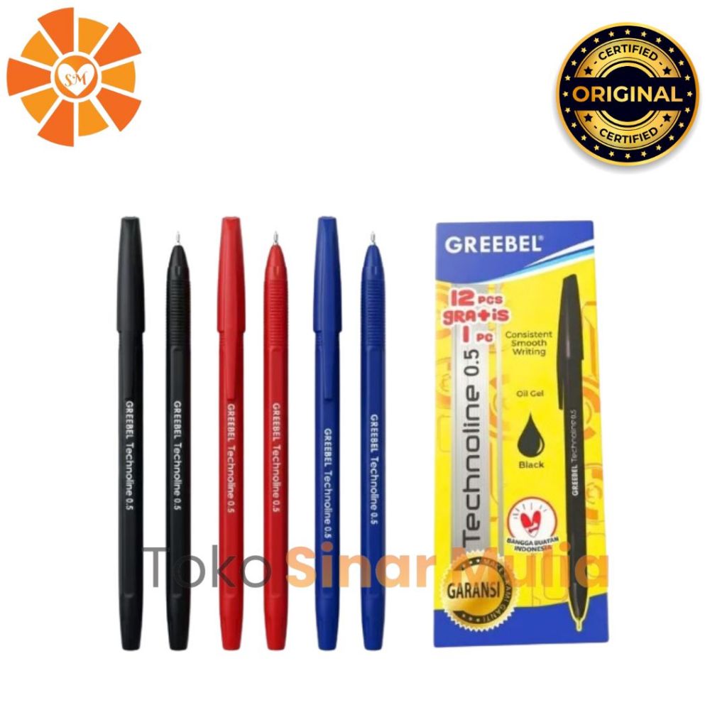 Pulpen Bolpen Pena Greebel 1 Pak / Pulpen Original Hitam Merah Biru