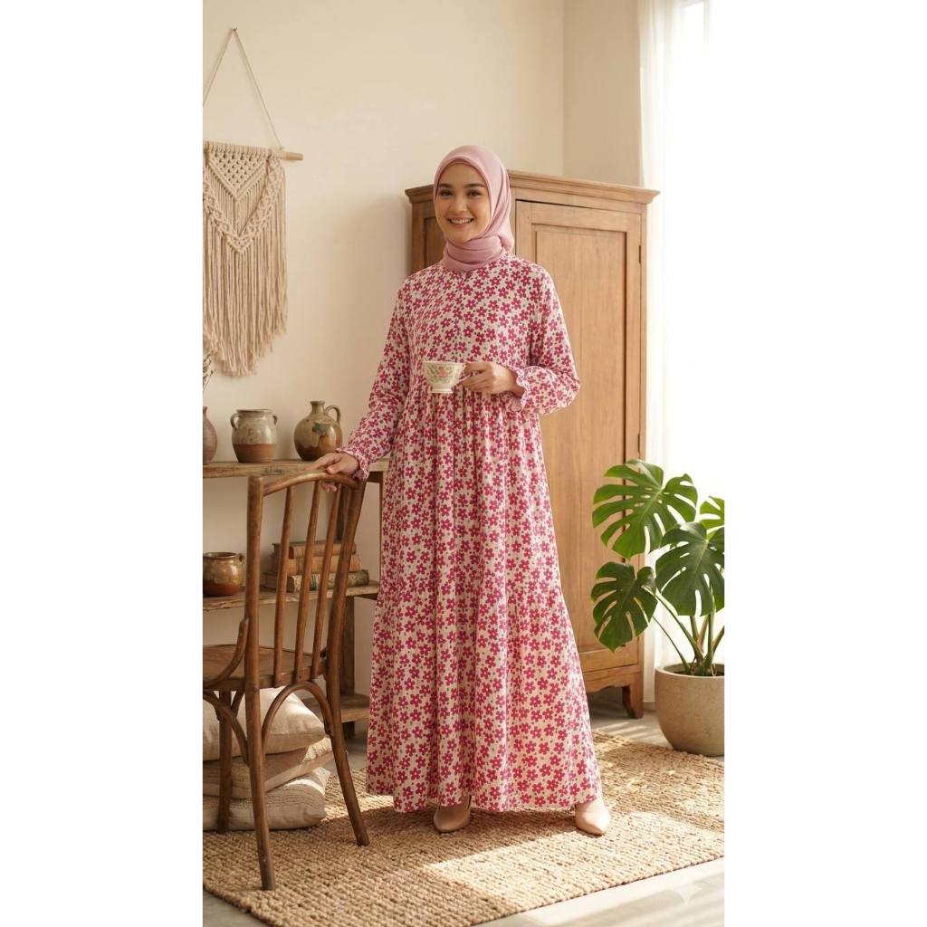 DAISY - Yasmine Fanta Daisy Homedress Gamis Harian Rayon Motif Floral Adem & Flowy Nyaman Dress Panj