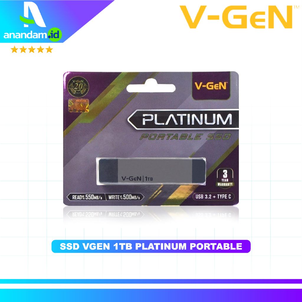 SSD Portable V-GeN 1TB Platinum USB 3.2 Type C - Vgen 1 TB