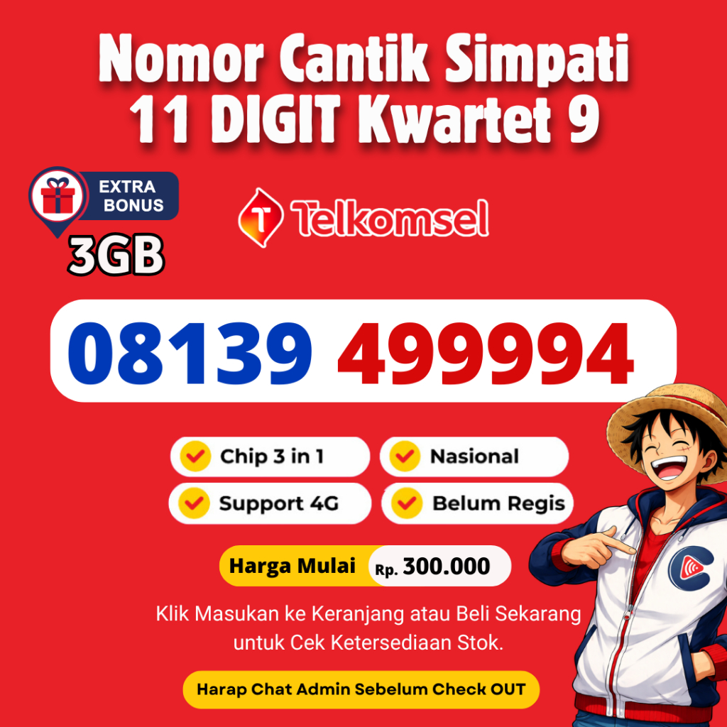 Nomor Cantik Telkomsel 11 DIGIT Kwartet 9 Murah Rapi - Nomor Cantik Simpati Support 4G LTE BONUS KUO