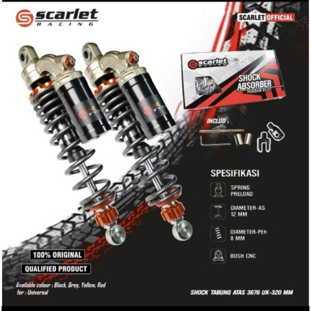 SHOCK BELAKANG SCARLET TABUNG ATAS 3676 280 GREY 2 FUNGSI MATIC & BEBEK