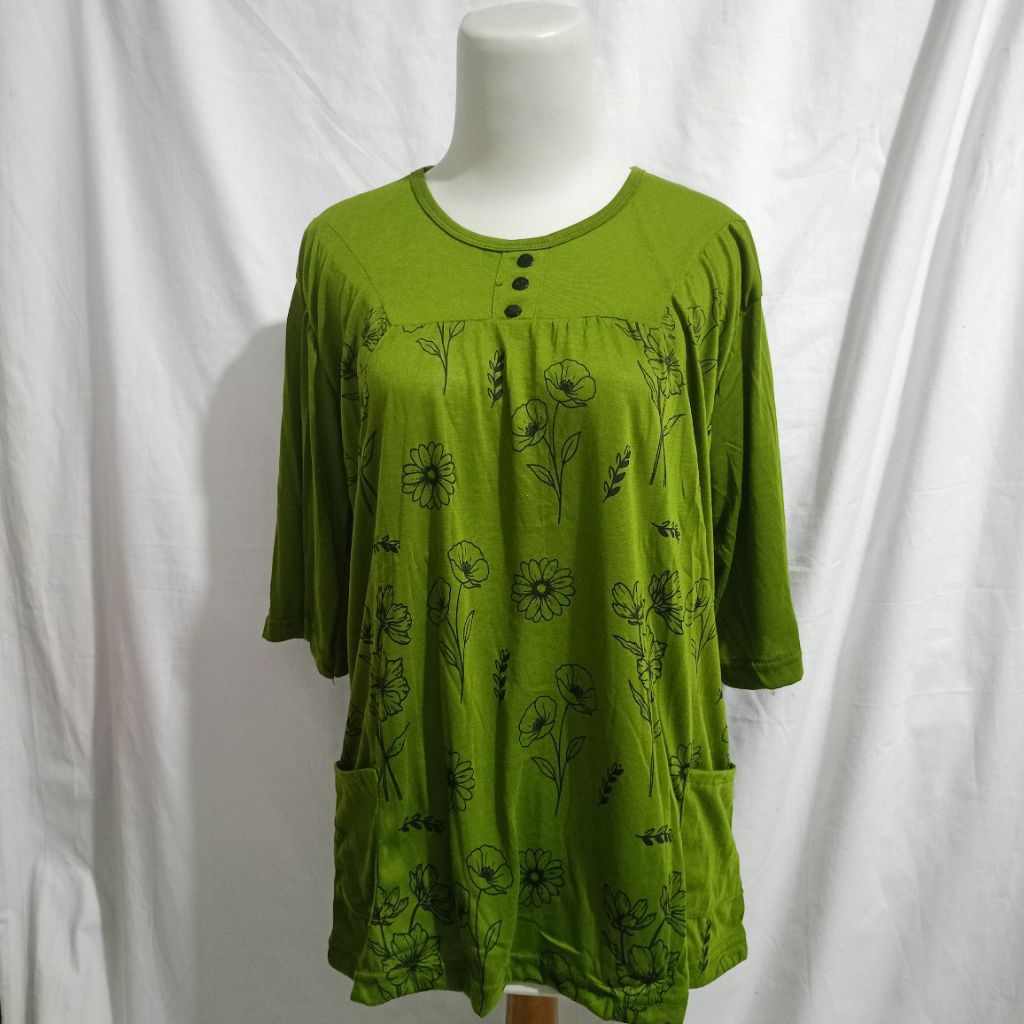 Baju Kaos Jumbo Blouse Motif Bunga Warna Lengan Pendek Wanita