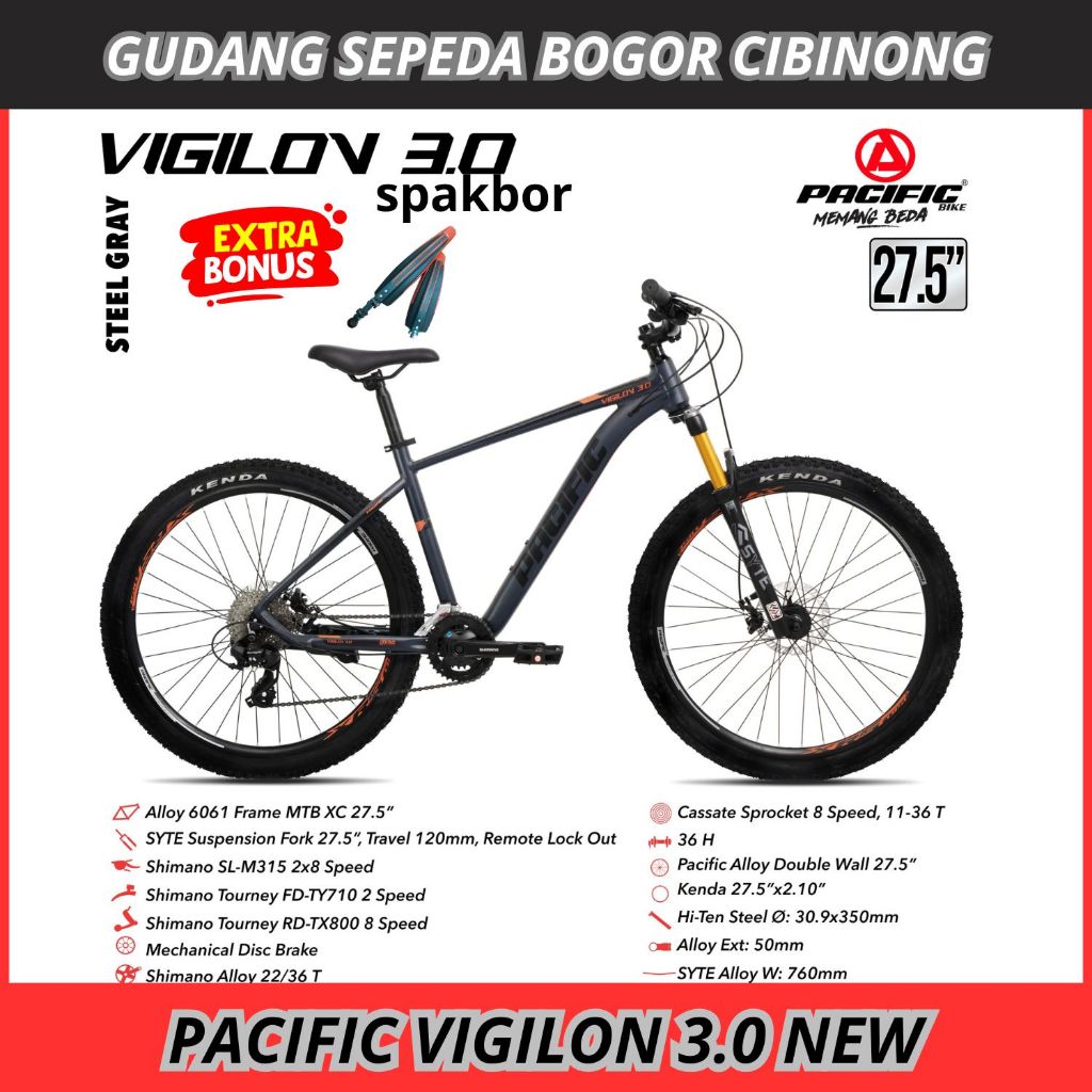 Sepeda Gunung MTB 27,5 PACIFIC VIGILON 3.0 ALLOY FORK REMOTE SHIMANO