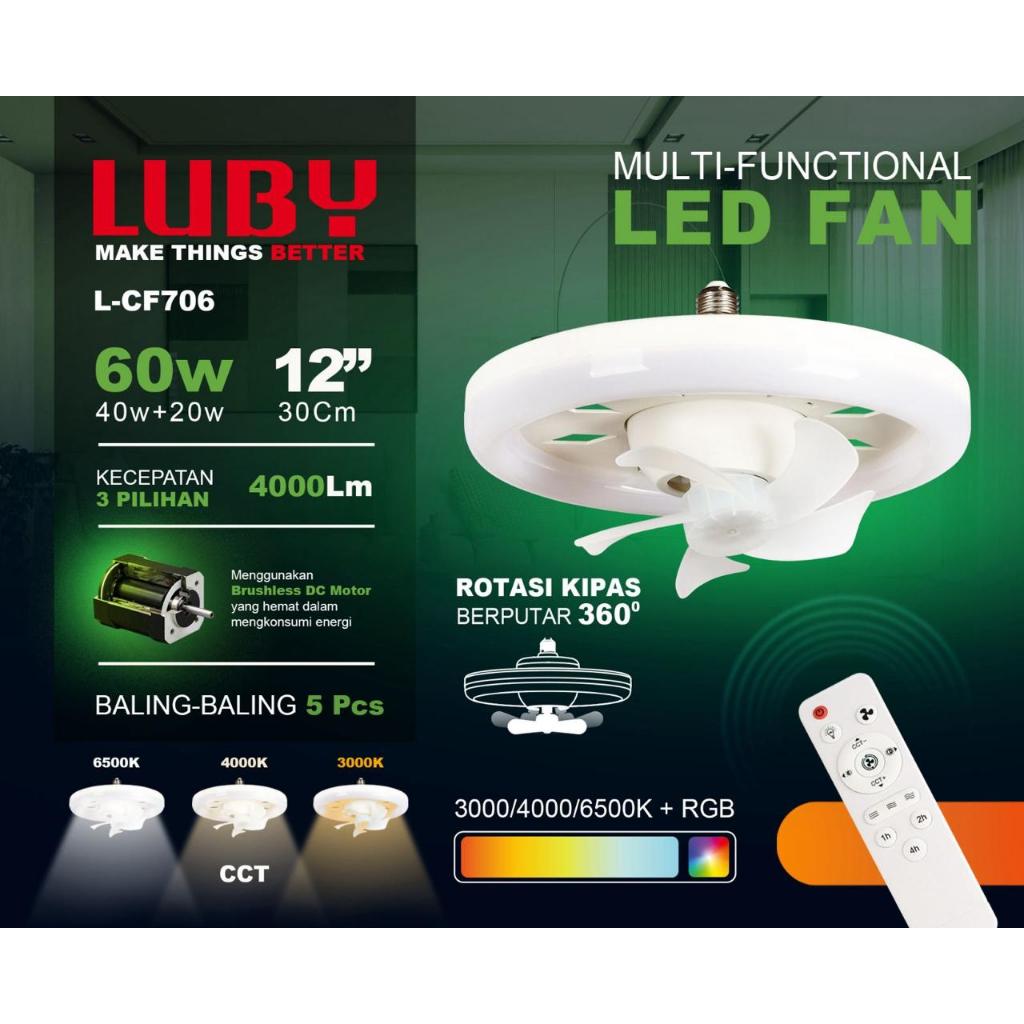 LUBY LED FAN - KIPAS ANGIN LAMPU 60 WATT TIGA WARNA LUBY L-CF706