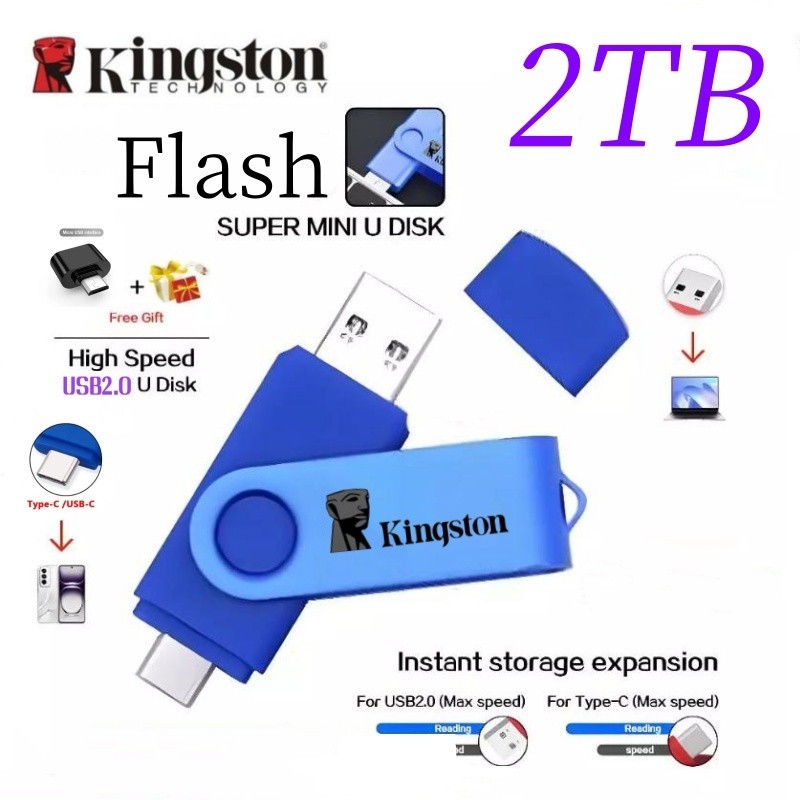 2TB Kingston Flash Disk 3-in-1 OTG USB Type C/Micro Flash Drive 1TB 2TB Pendrive high speed Pen Driv