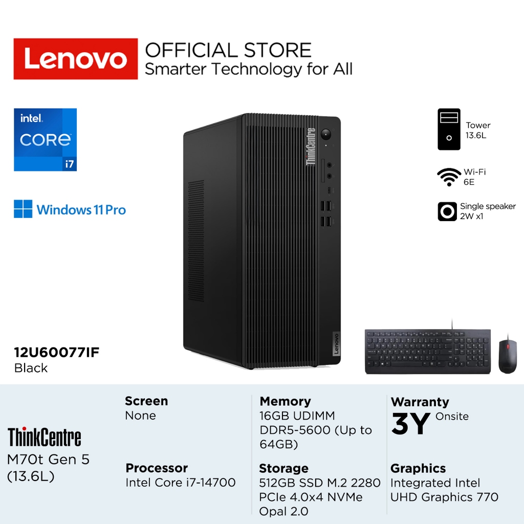 Lenovo PC ThinkCentre M70t Gen 5 77IF Intel Core i7-14700, Integrated Intel UHD Graphics 770, RAM 16