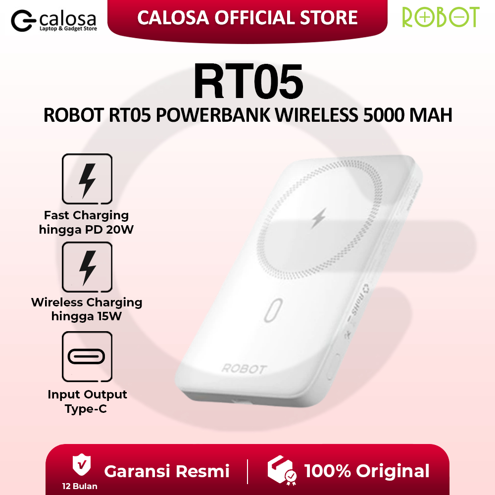 Robot RT05 Powerbank Wireless Magsafe Fast Charging 5000 mAh