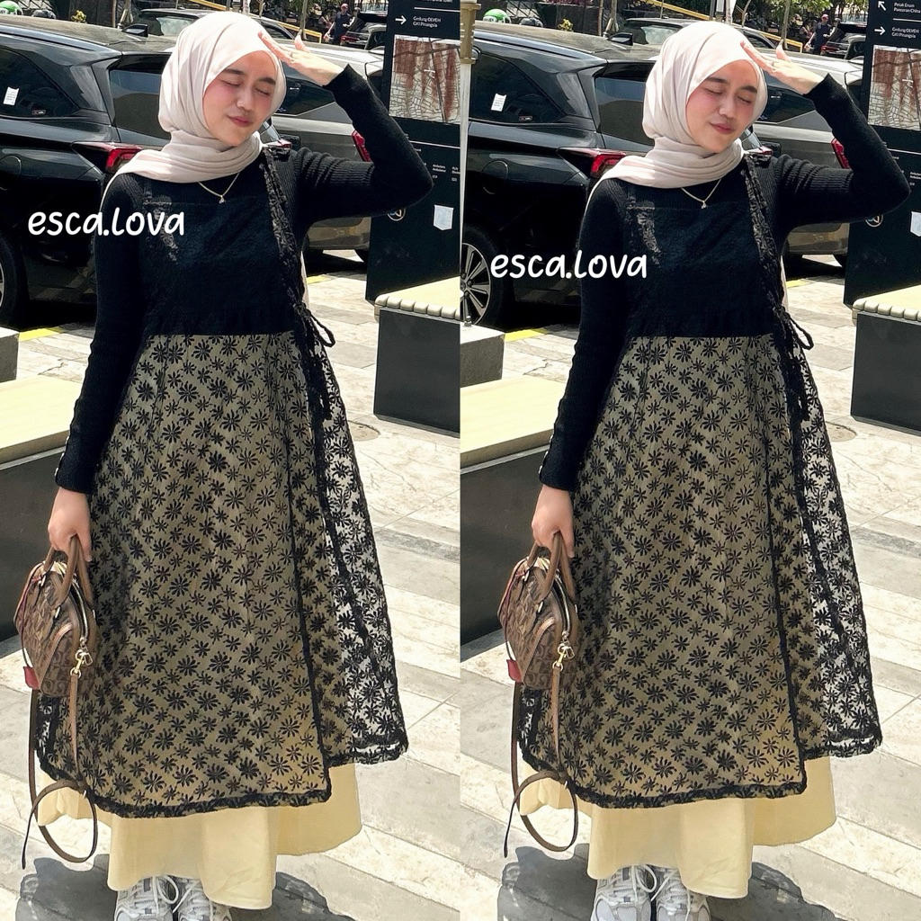 Esca.Lova | Yumna Overal Outer Organza Tunik Midi Dress Kutung