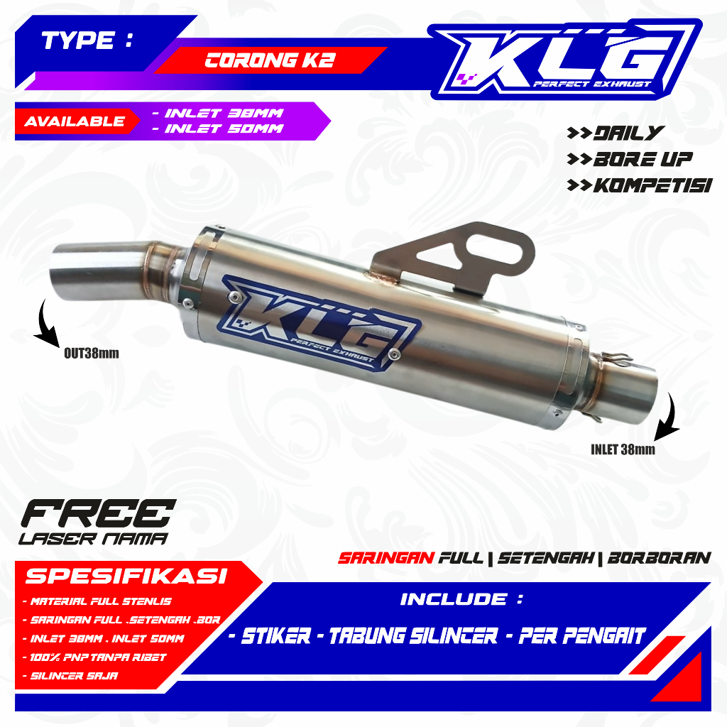 KLG _ SPEED knalpot knalpot SALEMBA TITAN MONCONG KAWAHARA ORIGINAL KLG _ RACING INLET 38 MM  Aerox 