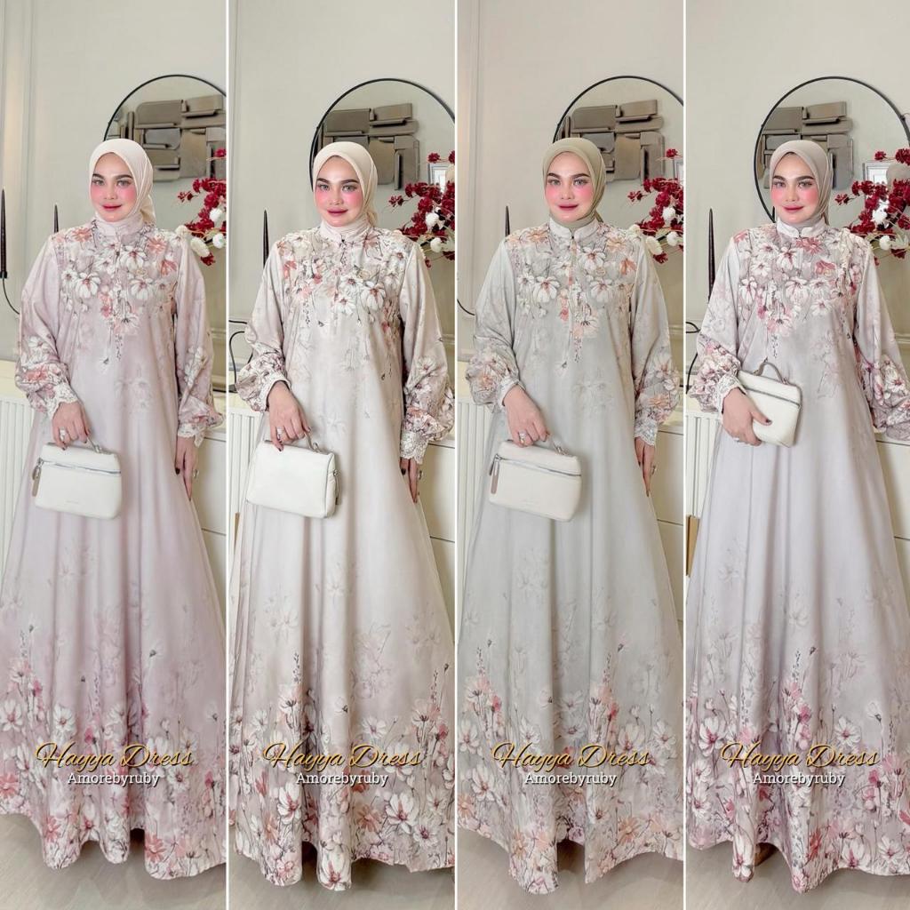 HAYYA DRESS AMORE BY RUBY GAMIS MARBELLA UV KEKINIAN MOTIF BUNGA TERBARU BUSUI COD