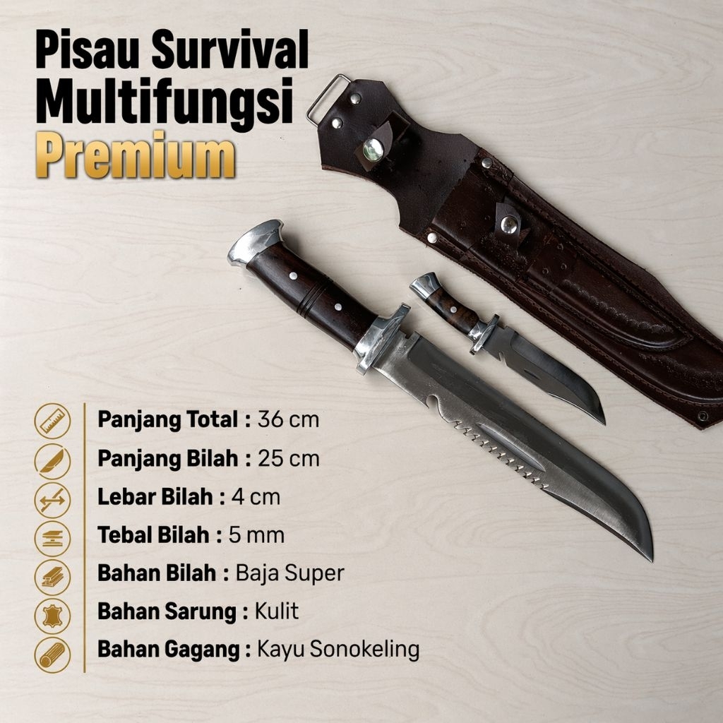 Pisau Daging Berburu Super Tajam - BELATI - BERBURU - KOMANDO - SURVIVAL (PROMO)