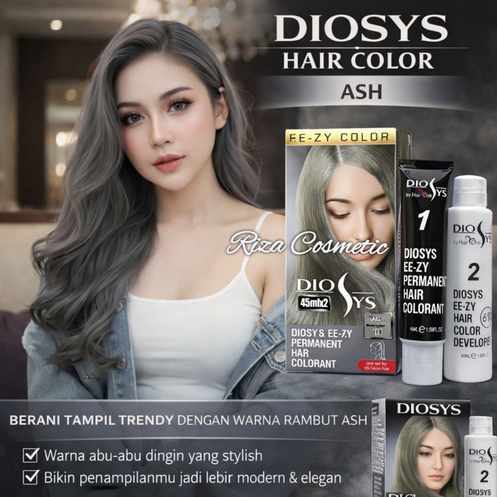 CAT RAMBUT ABU ABU ASH GREY DIOSYS 45ml plus developer