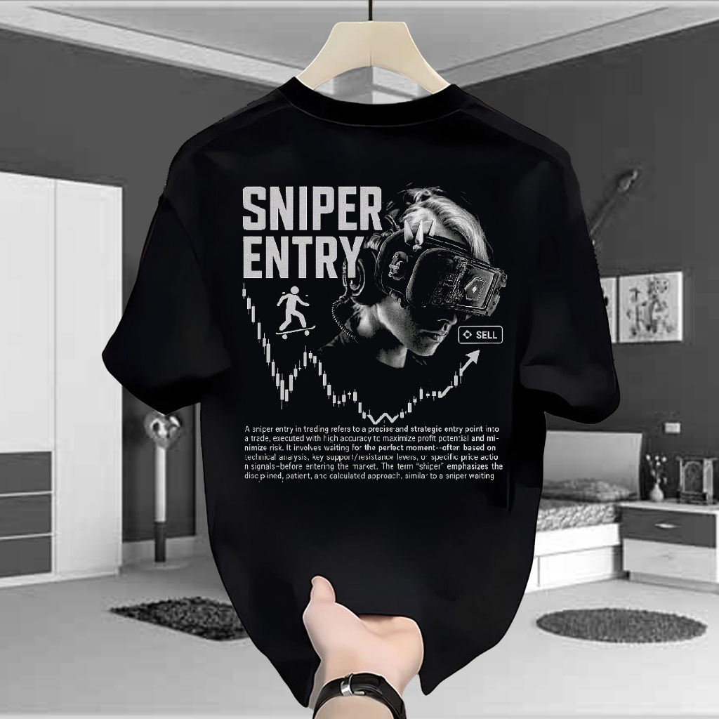KAOS 24S 200 GSM TRADER SNIPER ENTRY / BAJU TRADING / COTTON COMBED 24S / WARNA HITAM / UNISEX PRIA 