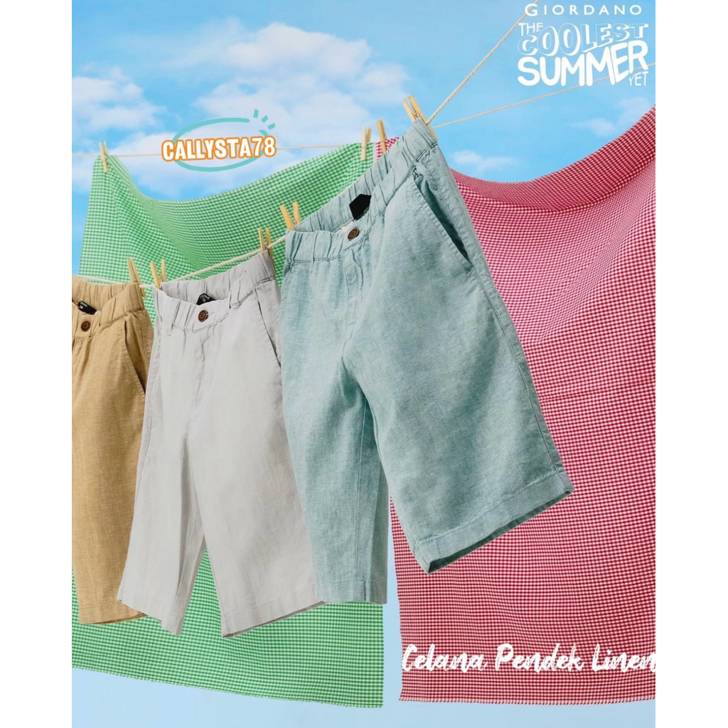 Giordano Celana Pendek Pria Linen Cotton from 649k Size S M L XL XXL