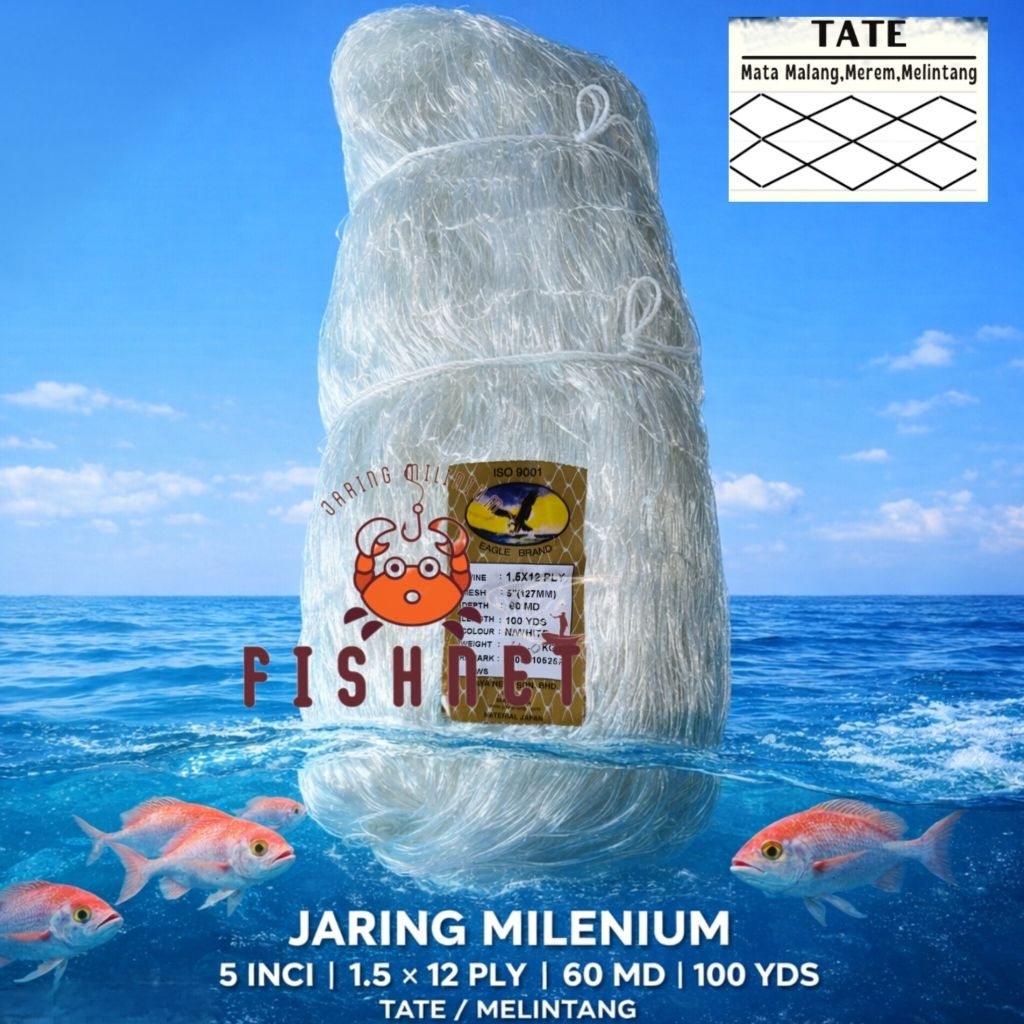 jaring milenium/jaring pintal/jaring ply/ 5inci 12ply 60md 100yds tate