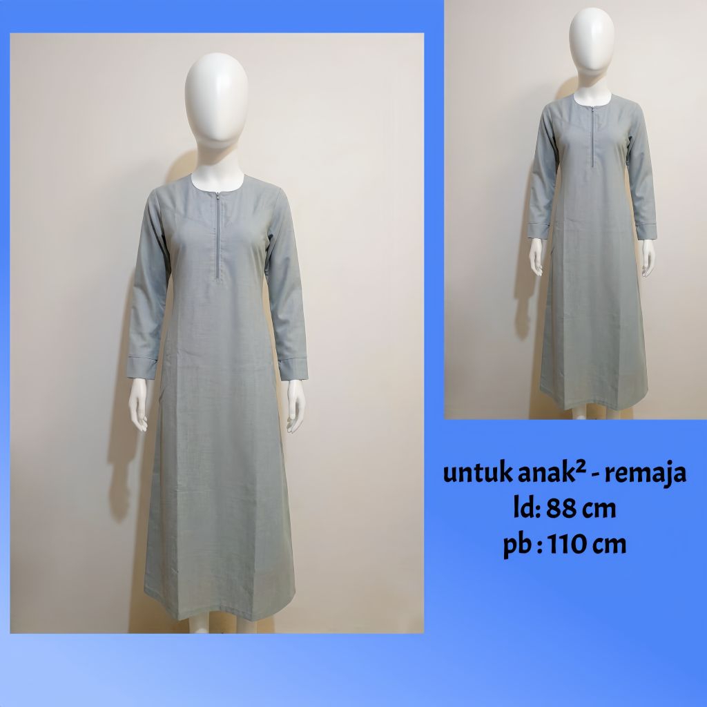 Gamis Anak Tanggung Remaja ini Polos Bahan Adem - Dress Muslimah Anak(LD 88 PB 110)