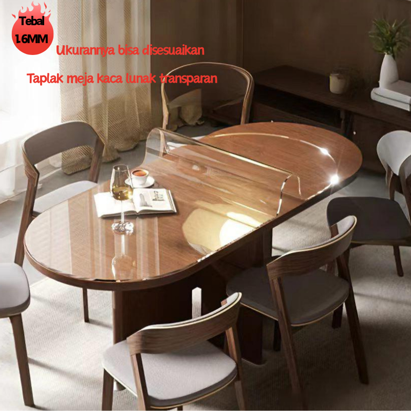 Ketebalan 1,6MM Bantalan meja transparan oval kaca lembut dapat disesuaikan  bantalan meja makan tah