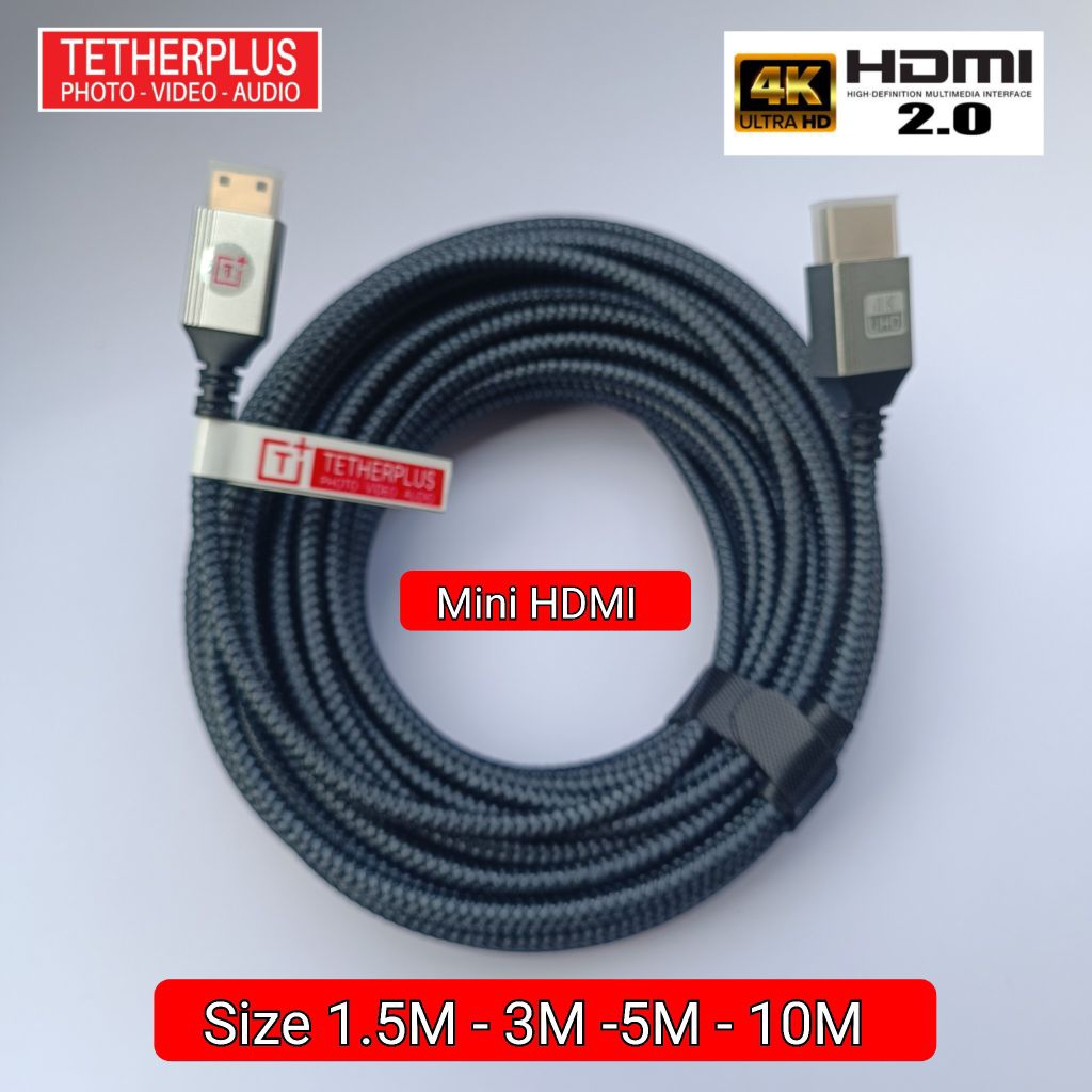 TetherPlus 5 Meter Kabel HDMI to Mini HDMI V2.0 Ultra 4K Full HD for Camcorder SLR camera