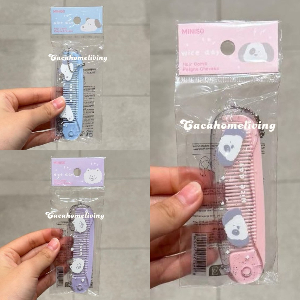 Miniso - Foldable Dual Used Comb / Sisir Rambut Lipat Mini / Mini Hair Comb Animal Collection (Purpl