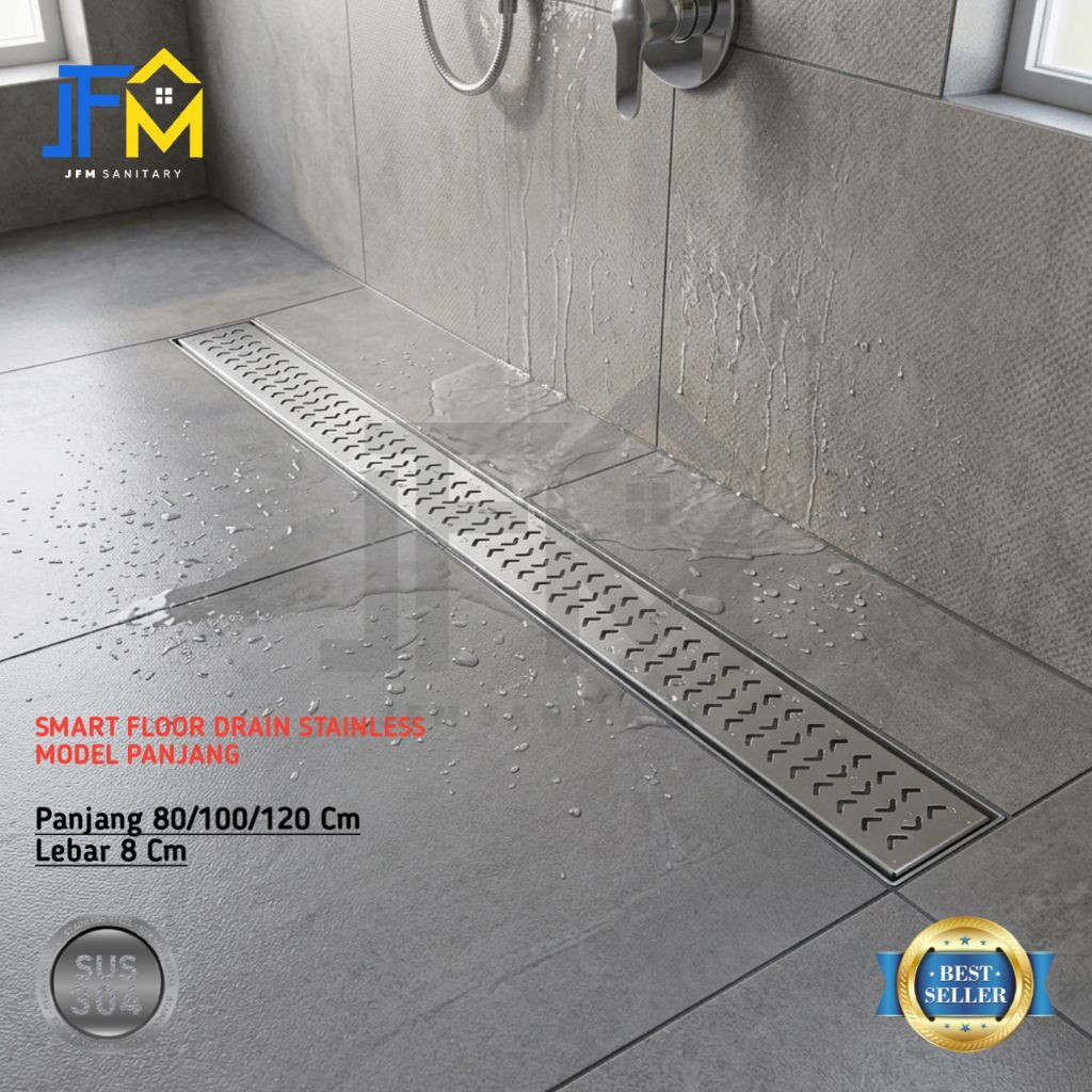 Smart Floor Drain Panjang 80/100/120 Cm Lubang Samping / Floor Drain Stainless SUS 304 Panjang Luban