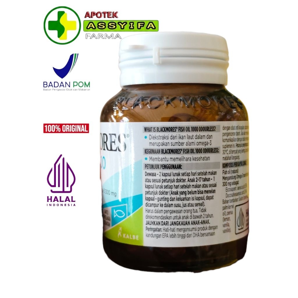 BLACKMORES FISH OIL 1000mg ODOURLESS  ISI 30 KAPSUL LUNAK/ Suplemen minyak ikan untuk anak dan dewas