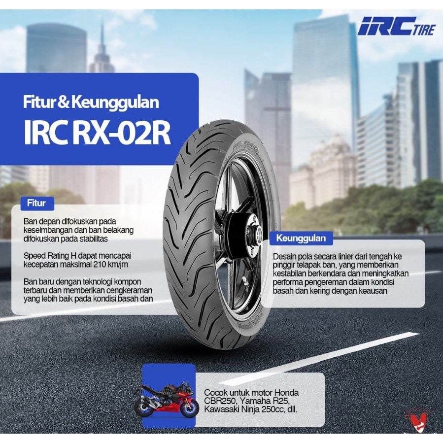SNI BAN IRC TUBELESS RX02 110/70-17 , 120/70-17 , 130/70-17 , 140/70-17 , 150/70-17 , 160/70-17 ROAD