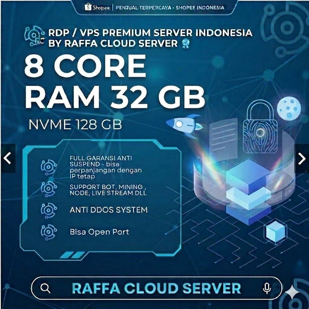 RDP / VPS LEGAL PREMIUM INDONESIA 8 CORE RAM 32 GB MURAH HARIAN, MINGGUAN, BULANAN, TAHUNAN  FULL GA
