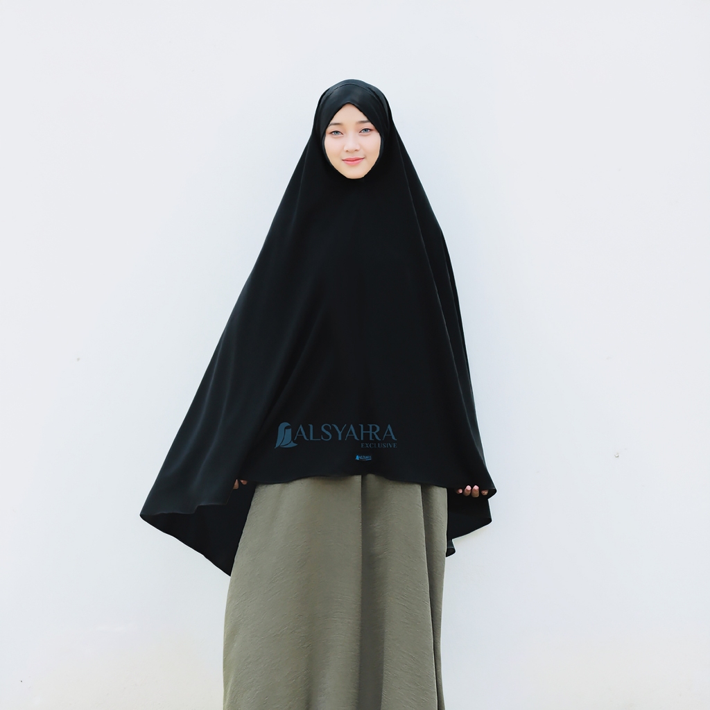 Alsyahra Exclusive - Set Khiban Khimar Bandana Syari Cadar Jetblack Size XL