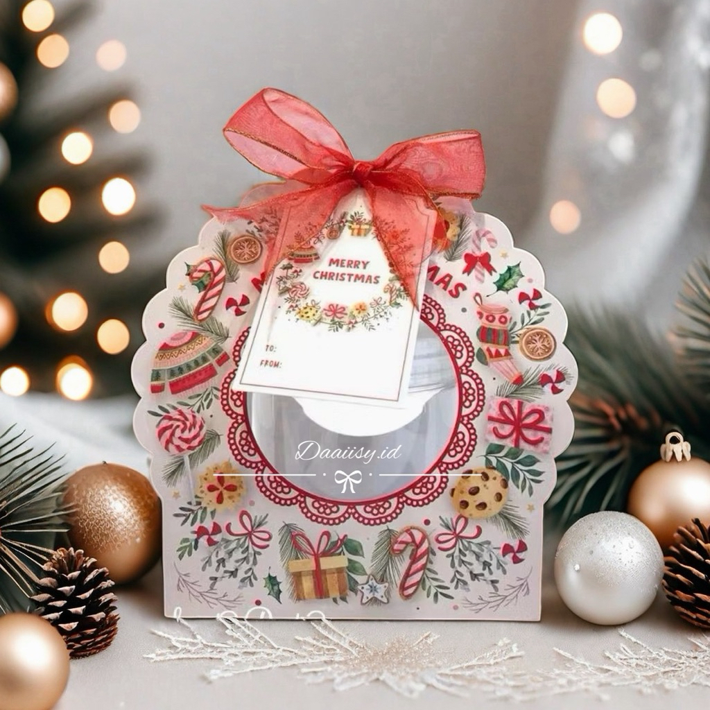 DS - SATUAN Box Hampers Haru Slevee Handle Natal Christmas/Box Kue Kering 500-600ml