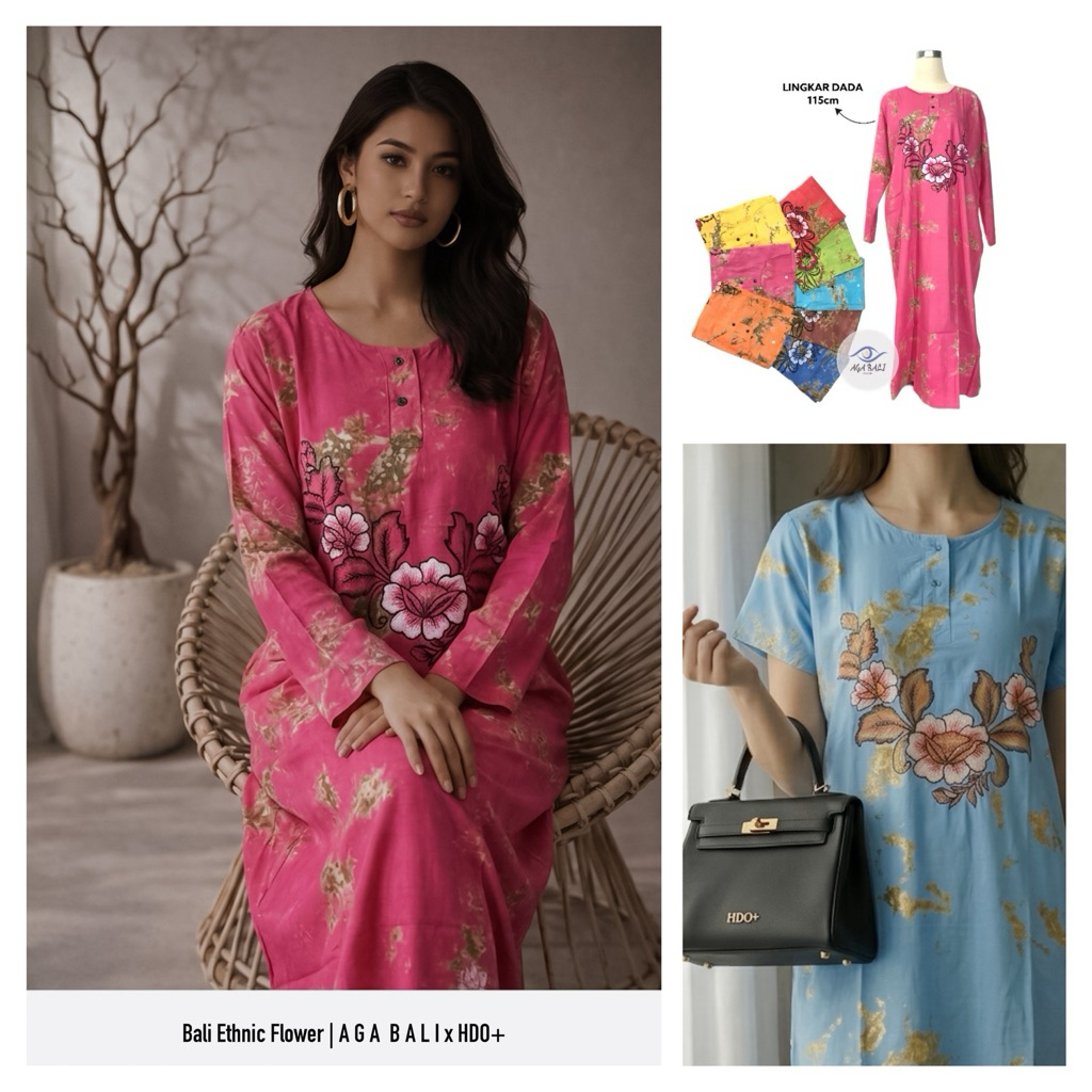 Daster Bali Etnik Flower Gables - Dress Bali XL Lengan Panjang.ag