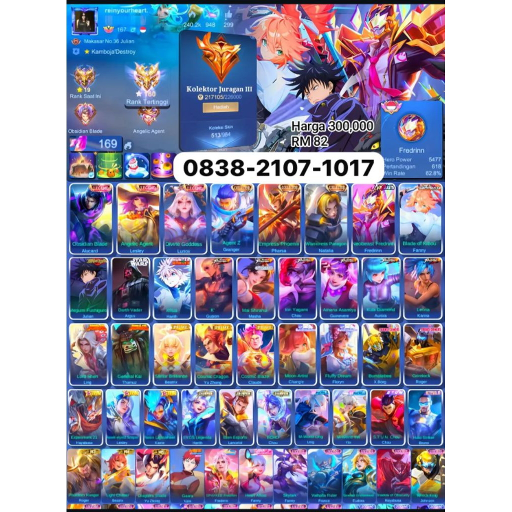 jual akun ml sultan terpercaya aman mumer ready