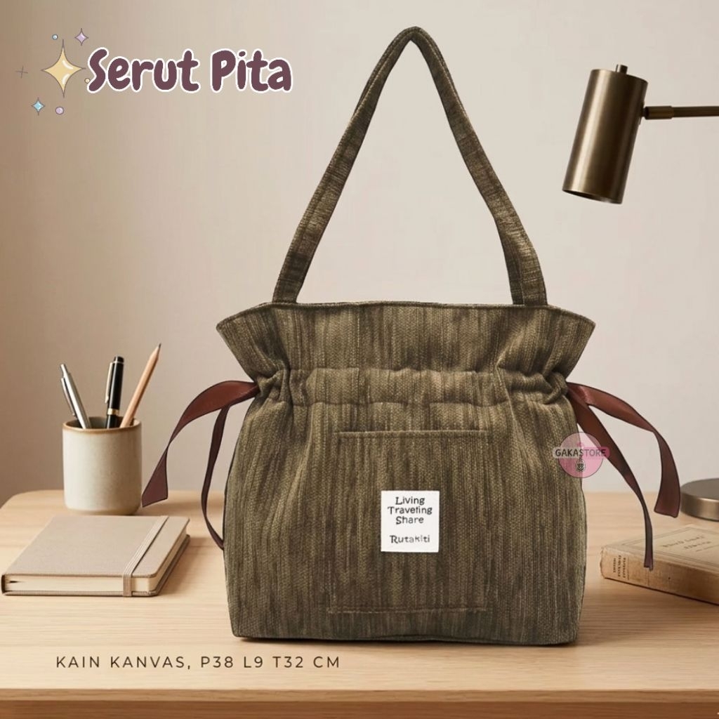TOTEBAG KULIAH SERUT PITA TAS KULIAH KANVAS - tas totebag kanvas polos