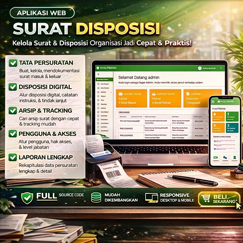 Aplikasi Disposisi Surat Web Premium + Source Code | Sistem Surat Masuk Keluar Instansi