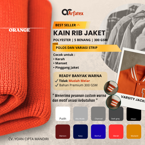 Kain rib jaket polyester orange