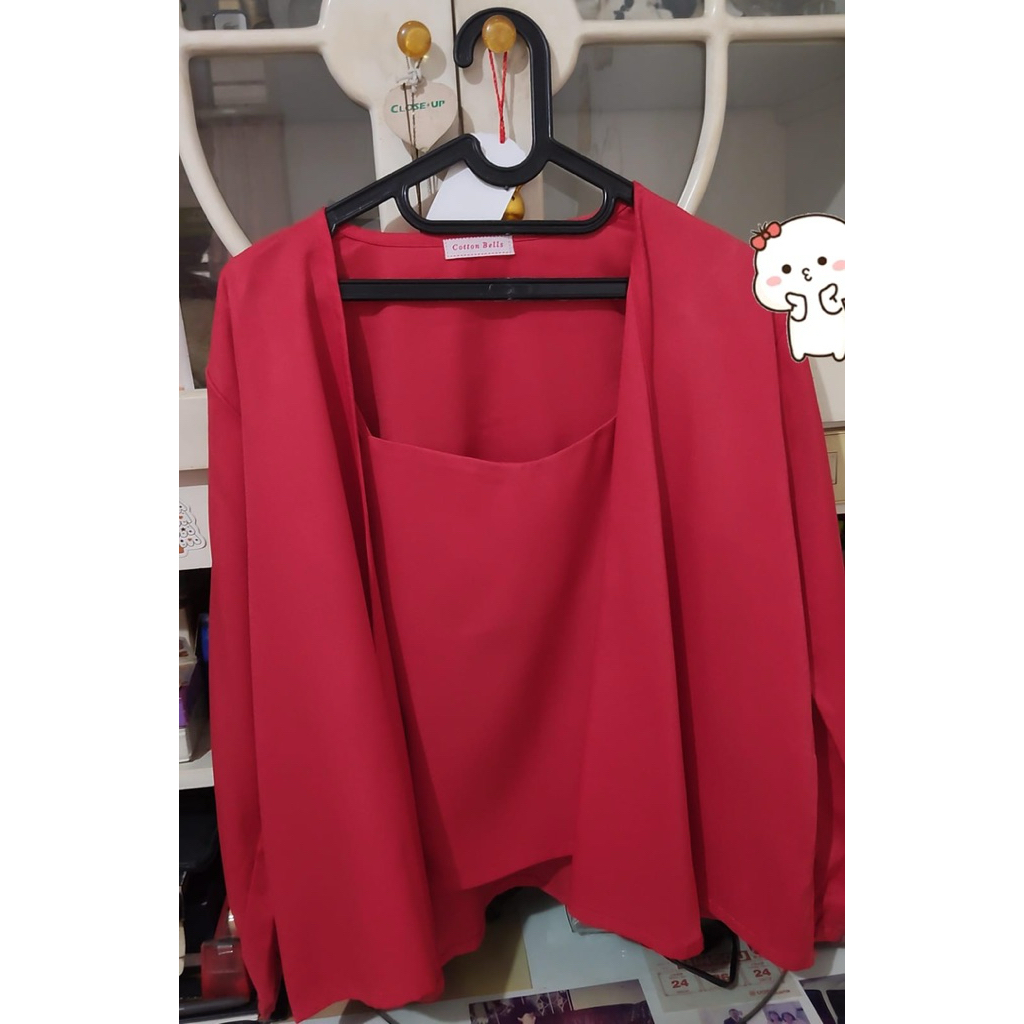Outer kerja party set merah cabe