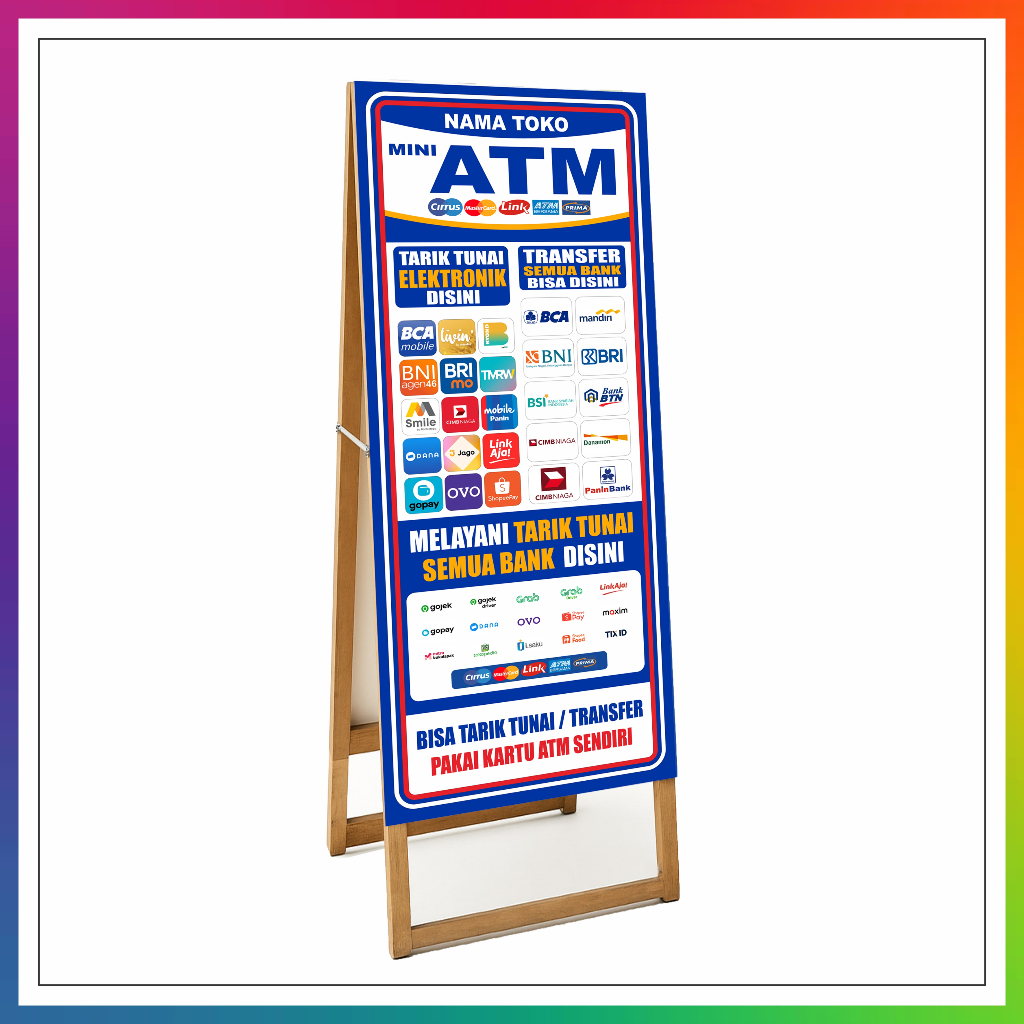 Stand Banner Kayu Agen Bank / PPOB Konter Pulsa