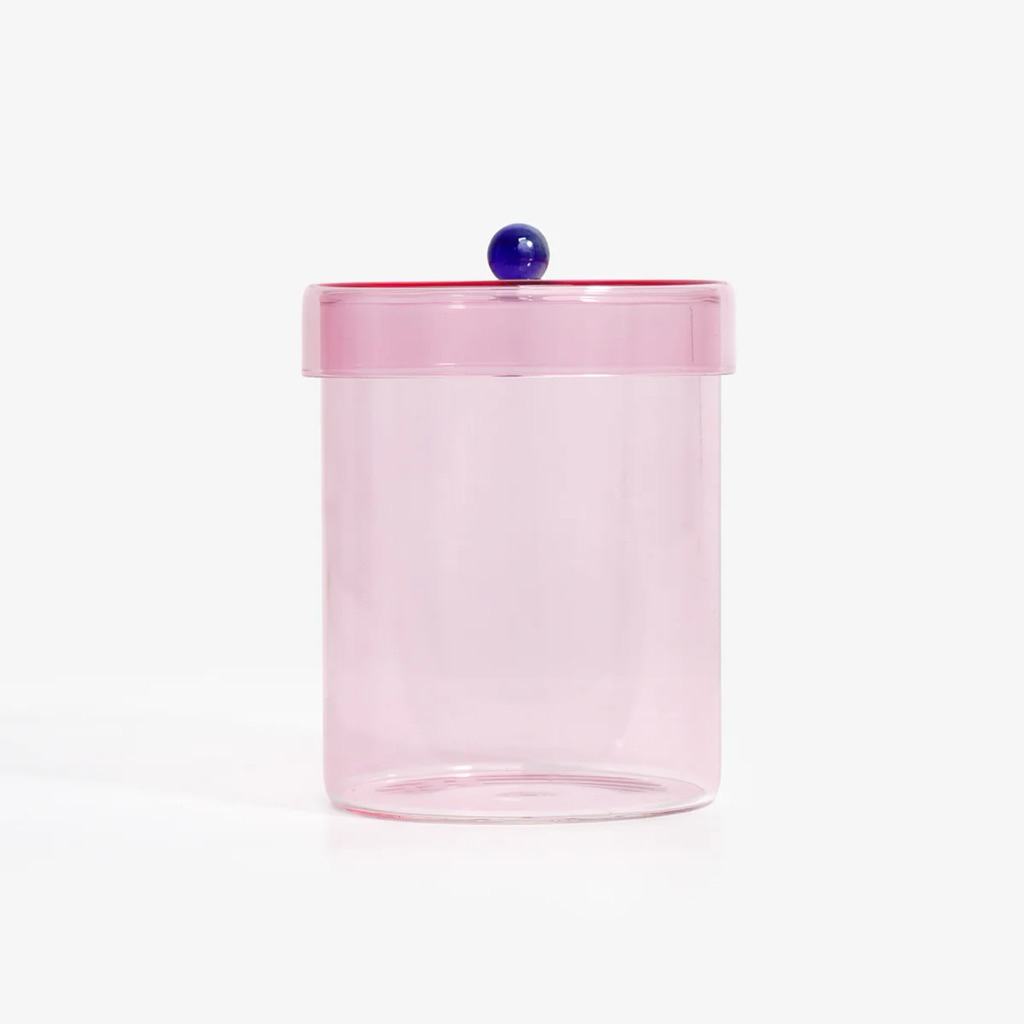 Pi nk Transparent Glass Storage Jar with Lid – Elegant Minimalist Container