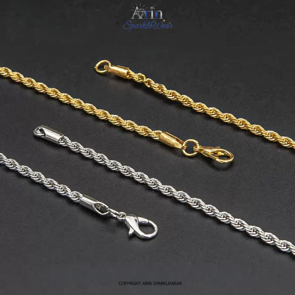 Kalung Rantai Tambang Titanium Pria Wanita Anti Karat Tahan Lama 2mm-5mm