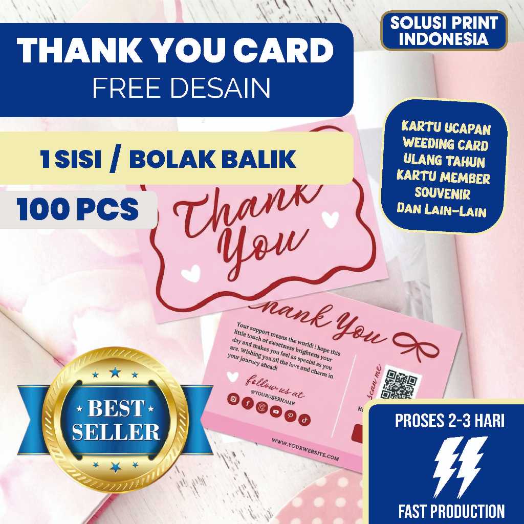 Thank You Card 100pcs Bisa Custom Ukuran & Desain