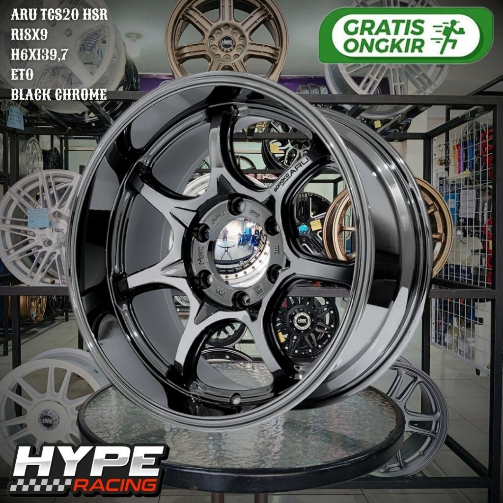 Velg Mobil R18 Lebar 9 untuk PAJERO , FORTUNER , PRADO Tipe HSR ARU TCS20 Ring 18 Black Chrome