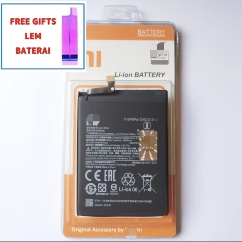 BATERAI BATRE REDMI 9 BN54 ORII + LEM ADHESIVE