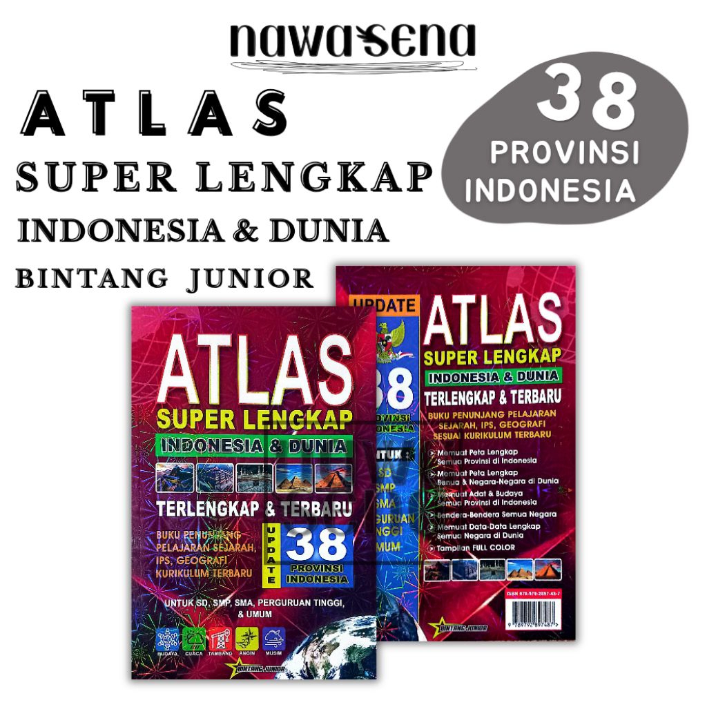 Atlas Super Lengkap Indonesia & Dunia 38 Provinsi Indonesia Ukuran Kecil - Bintang Junior