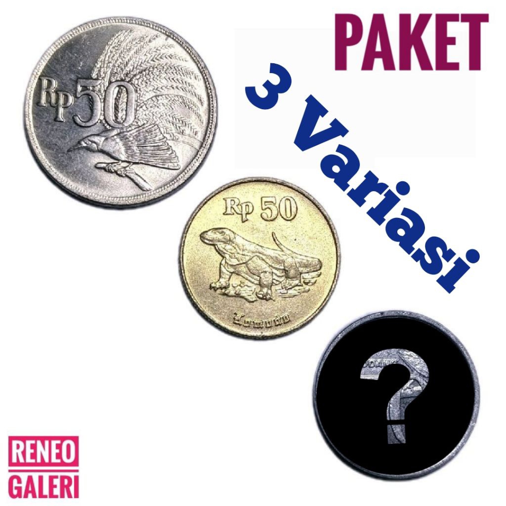 Paket 3 Variasi Koin 50 Rupiah Indonesia Set uang kuno lama logam asli original 1971 komodo